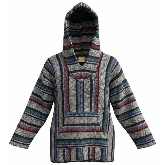 Frank’s Textiles Other - Vintage Franks Textiles Multicolor Striped Baja Hoodie Hippie Poncho Med Sweater